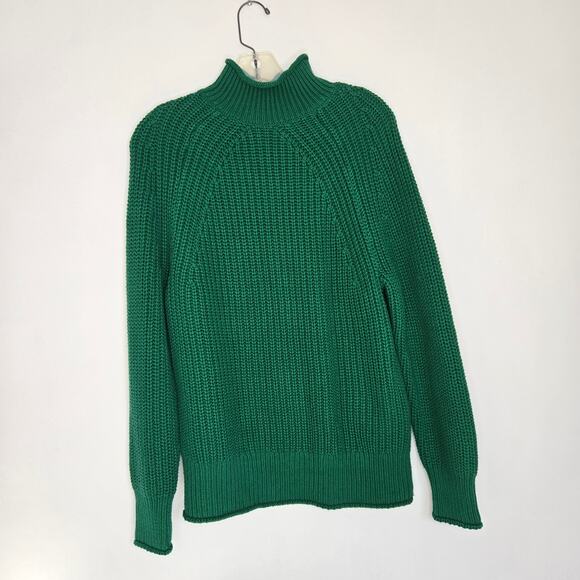J Crew Women Rollneck Relaxed Sweater Green Oversized Slouchy Chunky Small - Picture 9 of 11